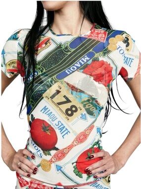 NWT Miaou Figaro Tomato Vintage-Inspired Graphic Print Mesh Mini Tee 2XL